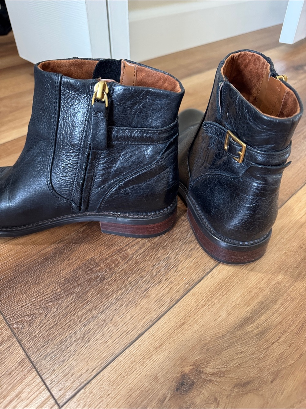 Franco Sarto Black Leather Women's Chelsea Ankle Boots with Buckle Accent - Picture 3 of 6